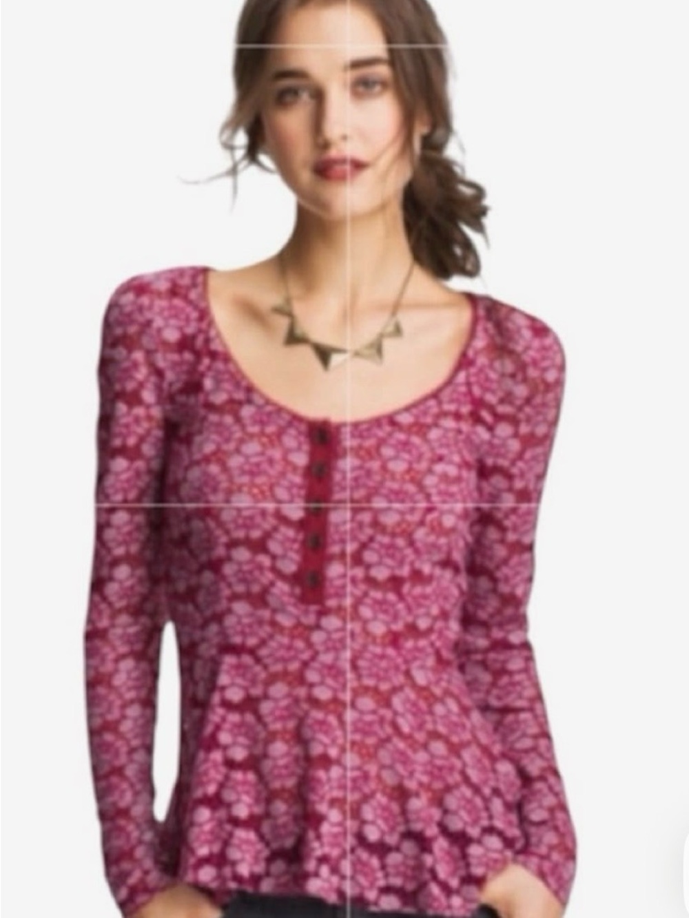 Free People Pink Floral Henley Peplum Long-Sleeve Top
